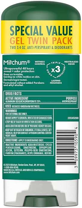 Mitchum Men’s Triple Odor Protection Antiperspirant & Deodorant Gel, Unscented, 48HR Protection, 2 pack - Image 8