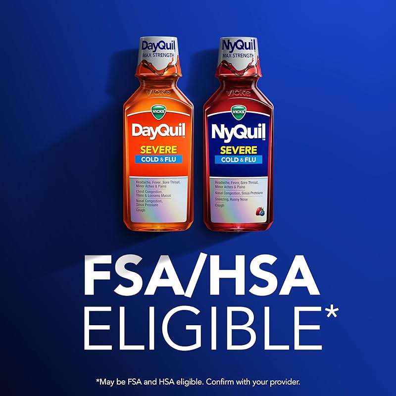 Vicks DayQuil & NyQuil SEVERE Cold & Flu Medicine, Relief for Headache, Fever, Sore Throat, Minor Aches & Pains, Nasal Congestion, Sinus Pressure, Stuffy Nose, and Cough, Co-Pack, 2 x 12 OZ - Image 8