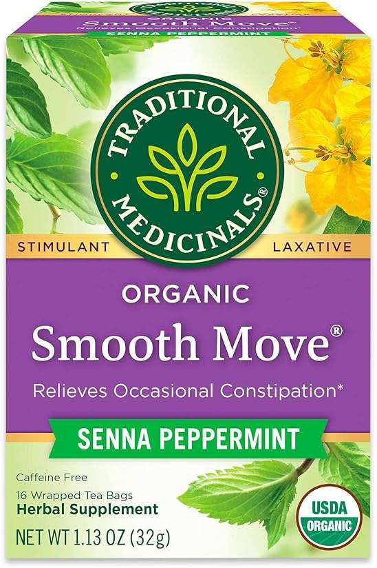 Traditional Medicinals Organic, Smooth Move Tea, Peppermint & Senna - Helps Relieve Constipation Overnight - Kosher, Non-GMO, Caffeine-Free, Compostable - 16 Tea Bags - Image 1