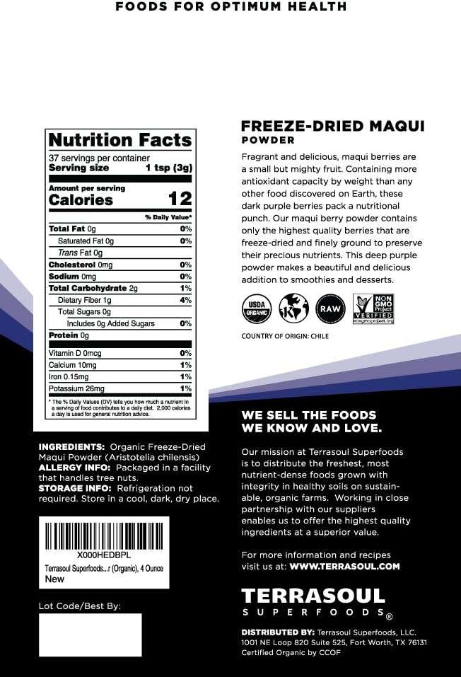 Terrasoul Superfoods Organic Maqui Berry Powder, 1 Lb (Pack of 4), Freeze-Dried, Antioxidant-Rich Superfood for Smoothies, Desserts, and Immune Support - Image 2