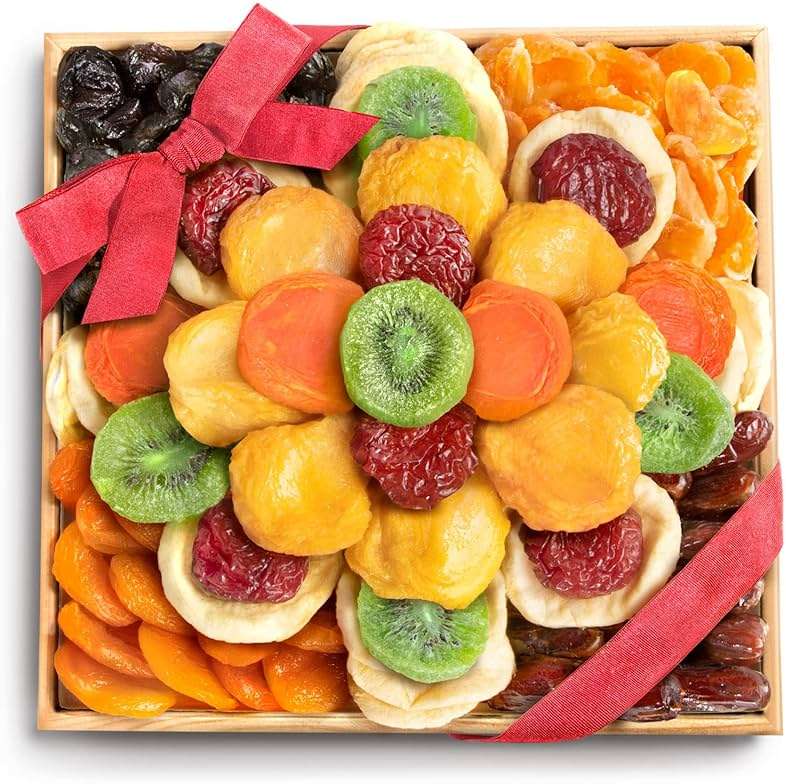 A Gift Inside Sweet Bloom Dried Fruit Deluxe Tray Basket Arrangement for Holiday Birthday Healthy Snack Business Kosher - Image 1
