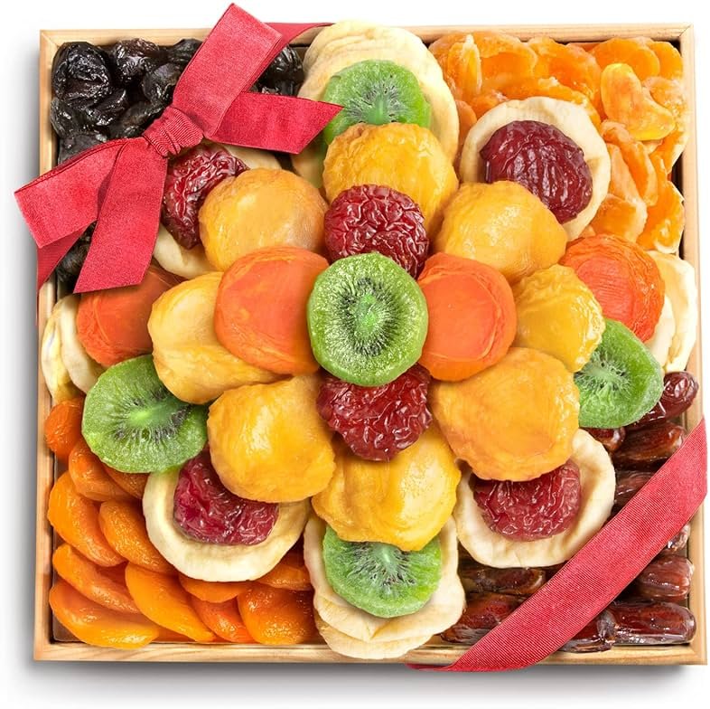 A Gift Inside Sweet Bloom Dried Fruit Deluxe Tray Basket Arrangement for Holiday Birthday Healthy Snack Business Kosher - Product Image