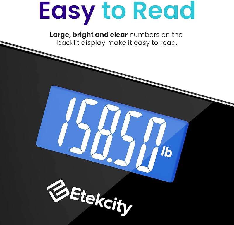 Etekcity Bathroom Scale for Body Weight, Highly Accurate Digital Electronic Weighing Machine for People, LCD Display, Large Size, 6mm Tempered Glass for Safe Home Use, Batteries Included, 400 lbs - Image 3