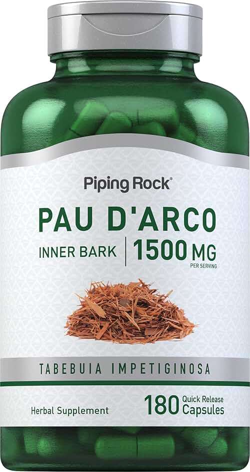 Piping Rock PAU D'Arco Capsules | 1500 mg | 180 Pills | Inner Bark | Herb Extract Supplement | Non-GMO, Gluten Free - Image 1