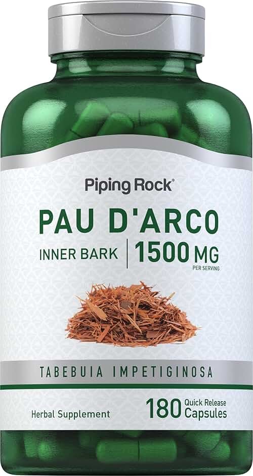Piping Rock PAU D'Arco Capsules | 1500 mg | 180 Pills | Inner Bark | Herb Extract Supplement | Non-GMO, Gluten Free - Product Image