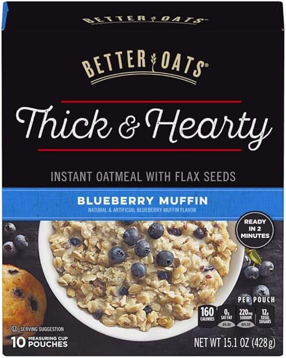 Better Oats Oatmeal Packets, Blueberry Muffin Flavor, 15.1 oz Box, (Pack of 6) - Product Image