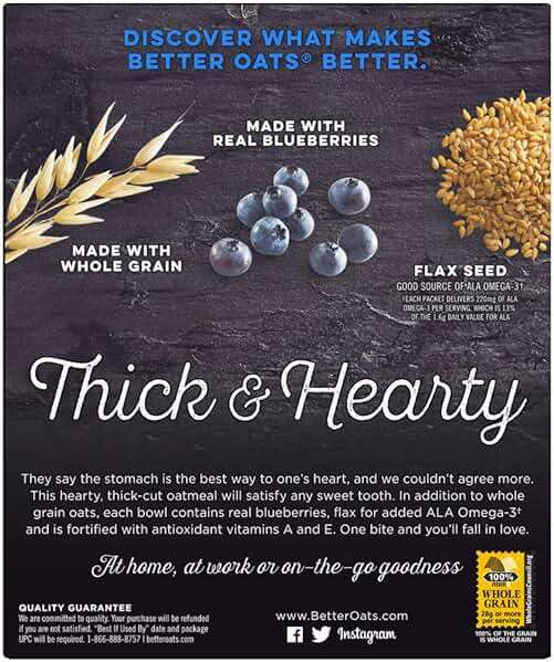 Better Oats Oatmeal Packets, Blueberry Muffin Flavor, 15.1 oz Box, (Pack of 6) - Image 4