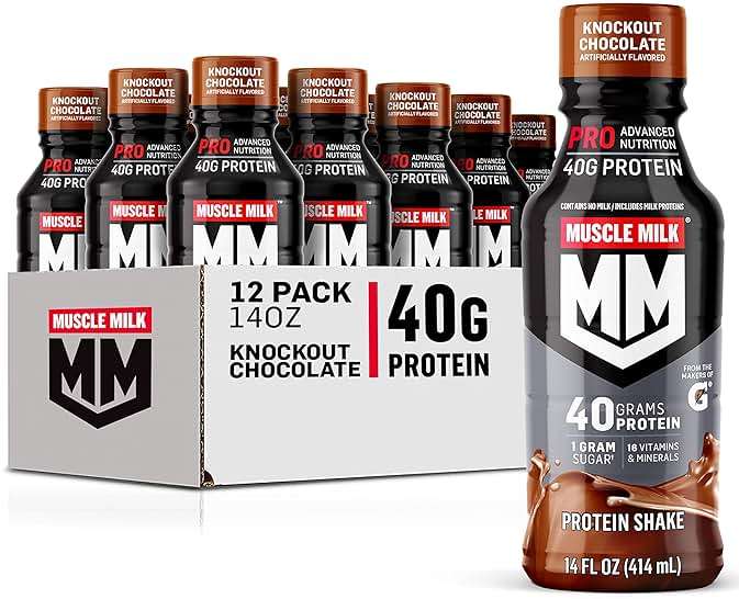 Muscle Milk Pro Advanced Nutrition Protein Shake, Knockout Chocolate, 14 Fl Oz Bottle, 12 Pack, 40g Protein, 1g Sugar, 16 Vitamins & Minerals, 6g Fiber, Workout Recovery, Packaging May Vary - Image 1