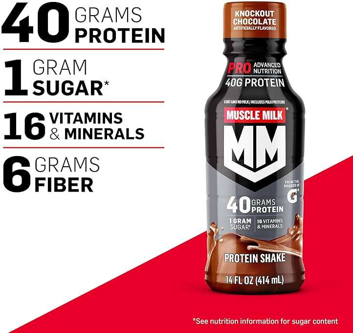Muscle Milk Pro Advanced Nutrition Protein Shake, Knockout Chocolate, 14 Fl Oz Bottle, 12 Pack, 40g Protein, 1g Sugar, 16 Vitamins & Minerals, 6g Fiber, Workout Recovery, Packaging May Vary - Image 3