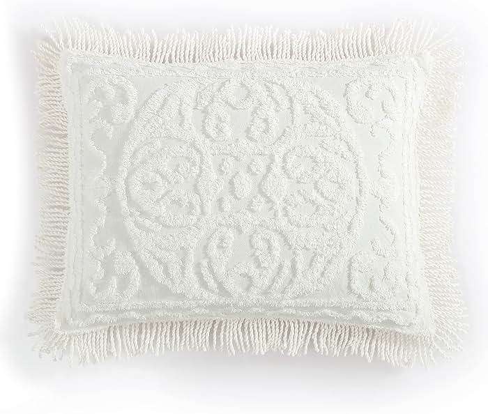 Beatrice Home Fashions Medallion Chenille Bedspread, Standard Sham, Ivory - Image 1