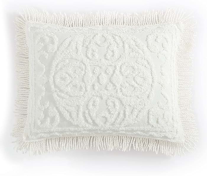 Beatrice Home Fashions Medallion Chenille Bedspread, Standard Sham, Ivory - Product Image