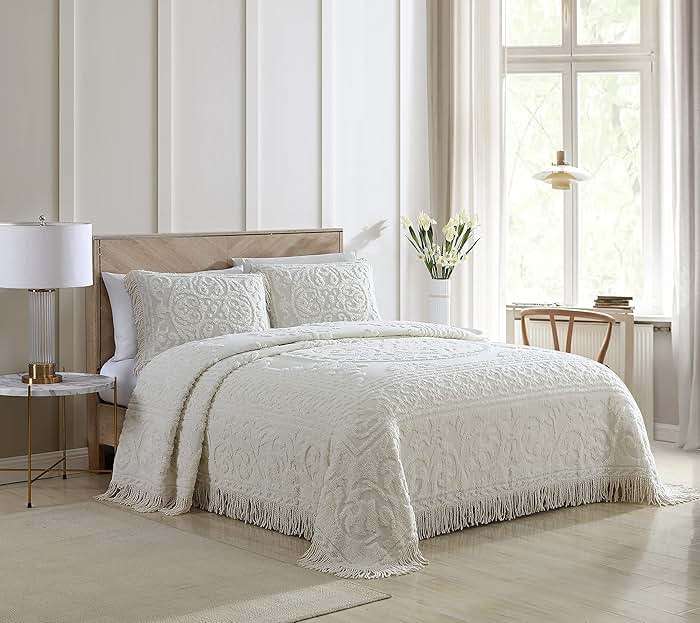 Beatrice Home Fashions Medallion Chenille Bedspread, Standard Sham, Ivory - Image 2