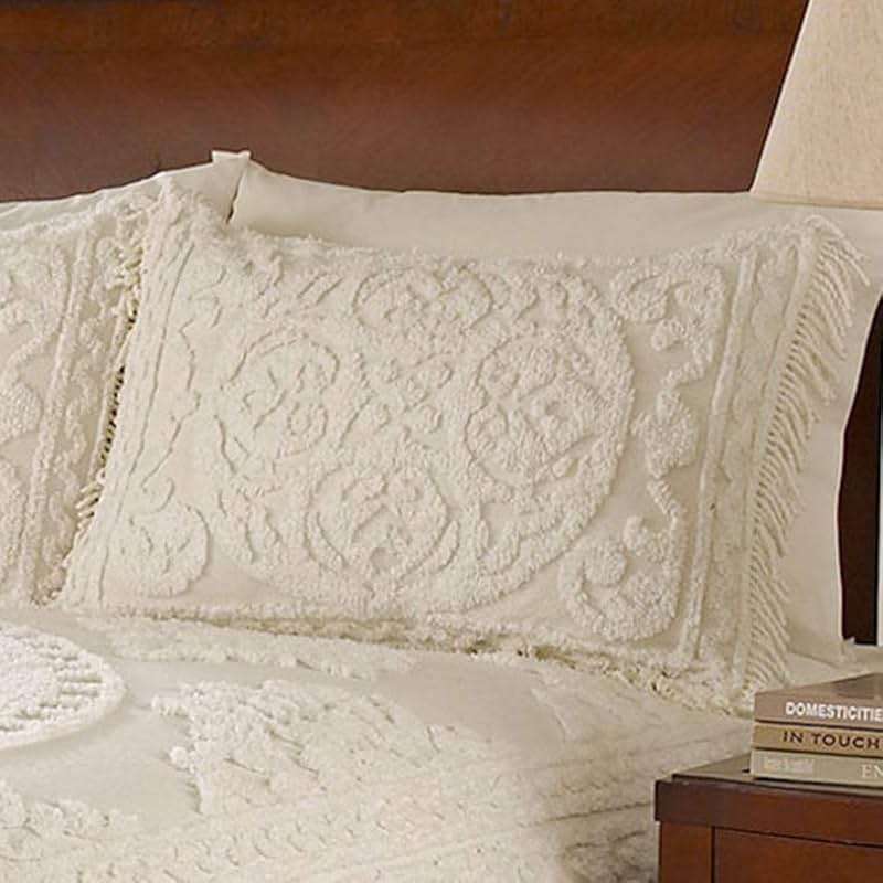 Beatrice Home Fashions Medallion Chenille Bedspread, Standard Sham, Ivory - Image 3