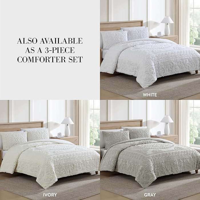 Beatrice Home Fashions Medallion Chenille Bedspread, Standard Sham, Ivory - Image 6