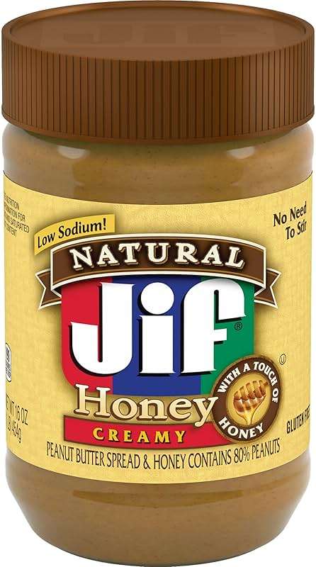 Jif Natural Creamy Peanut Butter Spread and Honey – Contains 80% Peanuts, 16 Ounces - Image 1