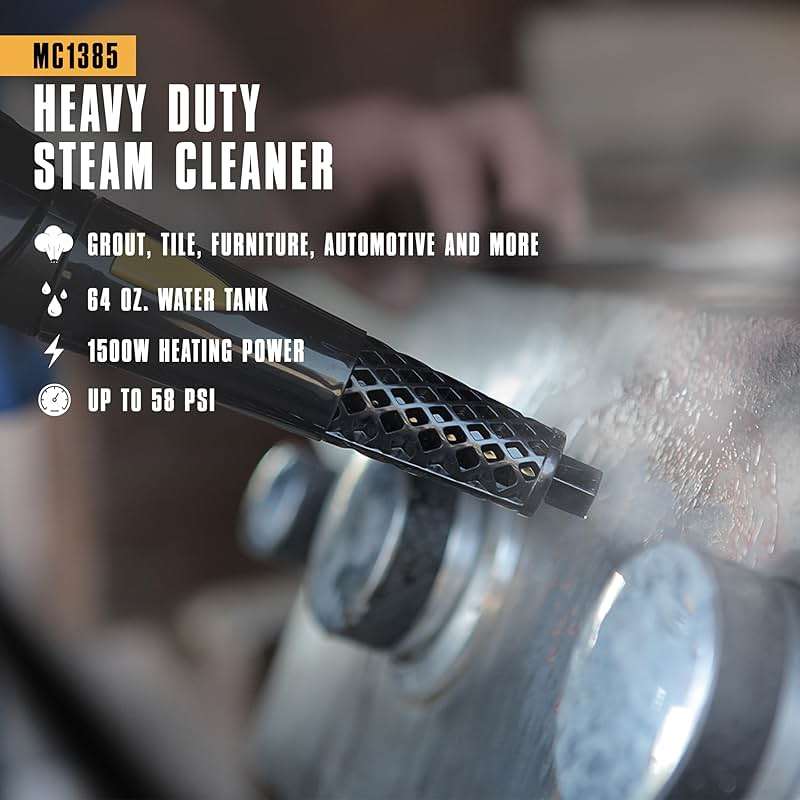 McCulloch MC1385 Deluxe Canister Steam Cleaner, 2-Hour Runtime, Chemical-Free, 23 Accessories: Mop Head, Brushes & More - Built for Home, Tile, Carpet, Furniture, & Personal Car Detailing - Image 2