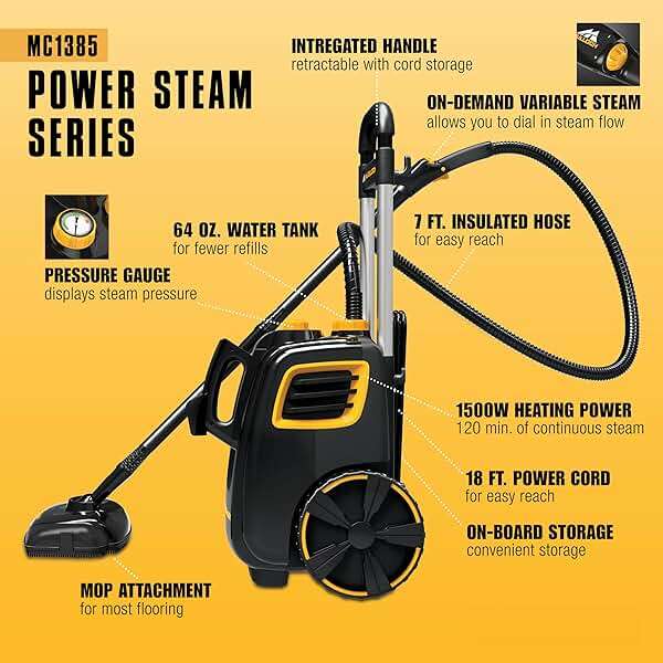 McCulloch MC1385 Deluxe Canister Steam Cleaner, 2-Hour Runtime, Chemical-Free, 23 Accessories: Mop Head, Brushes & More - Built for Home, Tile, Carpet, Furniture, & Personal Car Detailing - Image 4