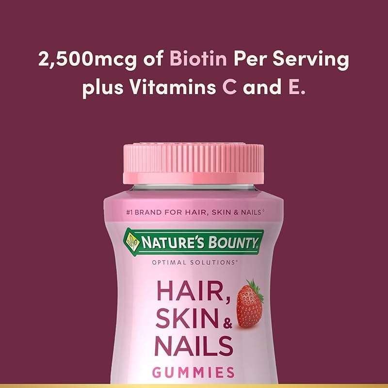 Nature's Bounty Optimal Solutions Hair, Skin & Nails Vitamin Gummies with Biotin, 2500 mcg, Strawberry, 80 Count, 40 Total Servings - Image 3