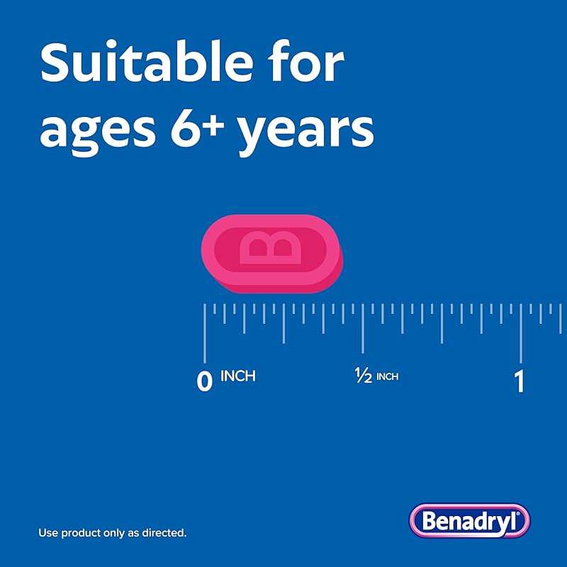 Benadryl Ultratabs Allergy Medicine, 25 mg Diphenhydramine HCl Antihistamine Tablets For Cold & Allergy Relief of Symptoms Like Sneezing, Runny Nose, Itchy Eyes & Throat, Hay Fever, 100 Count Tablets - Image 5