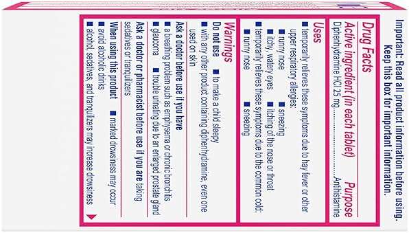 Benadryl Ultratabs Allergy Medicine, 25 mg Diphenhydramine HCl Antihistamine Tablets For Cold & Allergy Relief of Symptoms Like Sneezing, Runny Nose, Itchy Eyes & Throat, Hay Fever, 100 Count Tablets - Image 8
