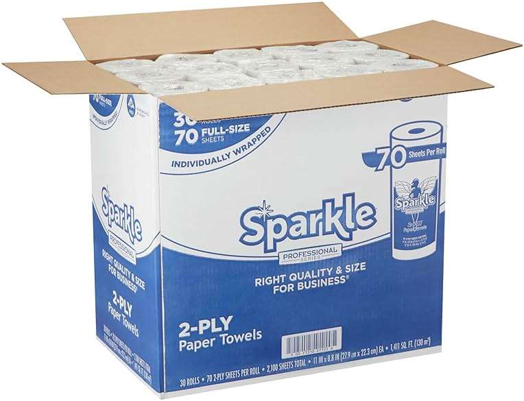 Sparkle Professional Series by Georgia-Pacific PRO 2-Ply Perforated Kitchen Paper Towel Rolls, Individually Wrapped, White, 11” x 8.8” (LxW), 70 Sheets/Roll, 30 Rolls/Case, 2717201 - Image 2