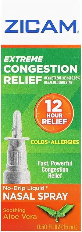Zicam Extreme Congestion Relief Nasal Spray, 12 Hour Relief, No-Drip Liquid with Soothing Aloe Vera - 0.50 fl oz (Pack of 4) - Product Image