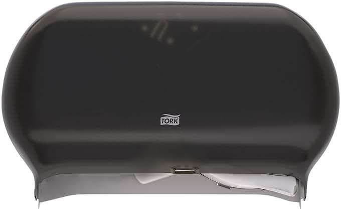 Tork Twin Jumbo Toilet Paper Roll Dispenser Smoke T22, Refill Indicator Window, 56TR - Image 1