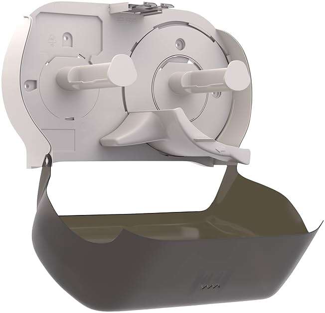 Tork Twin Jumbo Toilet Paper Roll Dispenser Smoke T22, Refill Indicator Window, 56TR - Image 4