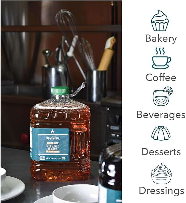 BLUE GREEN ORGANICS Light Blue Agave Nectar – 176 oz (1 Gallon) Bulk | USDA Organic, Low Glycemic Natural Sweetener for Coffee, Baking & Food Service | Vegan, Non-GMO - Image 4