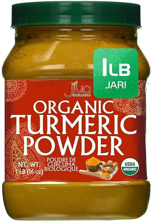Organic Turmeric Powder 1 Pound Jar by Jiva Organics - 100% Raw with Curcumin - Lab Tested & Reports Available - Raw from India - Image 1