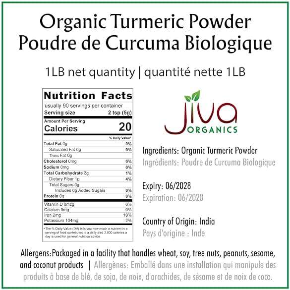 Organic Turmeric Powder 1 Pound Jar by Jiva Organics - 100% Raw with Curcumin - Lab Tested & Reports Available - Raw from India - Image 2