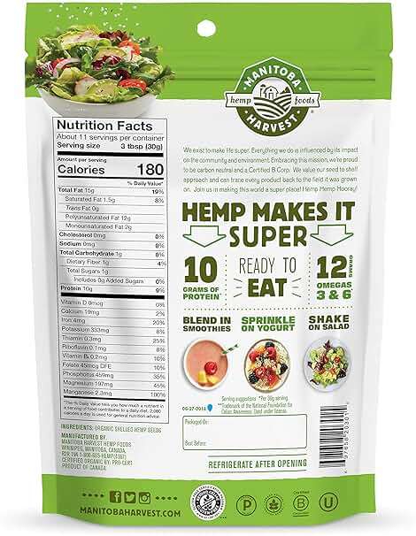 Manitoba Harvest Organic Hemp Hearts, 12oz, 10g Plant Based Protein and 12g Omega 3 & 6 per Srv, Smoothies, yogurt & salad, Non-GMO, Vegan, Keto, Paleo, Gluten Free - Image 2