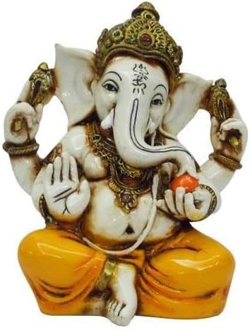 Lightahead The Blessing. Lord RAJA Ganesh GANPATI Statue of Elephant Hindu GOD in Color & Gold Made from Marble Powder in India - Product Image