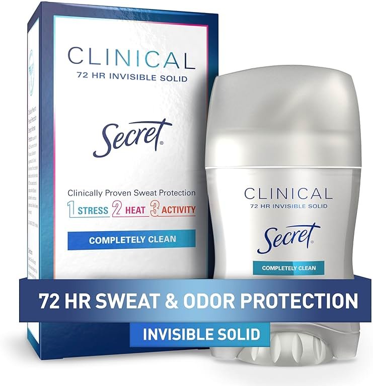 Secret Clinical Strength 100HR Sweat & Odor, Invisible Solid Antiperspirant Deodorant for Women, 3X Stress Protection with Hyaluronic Acid, PH Balancing, Completely Clean Scent, 1.6 oz - Product Image