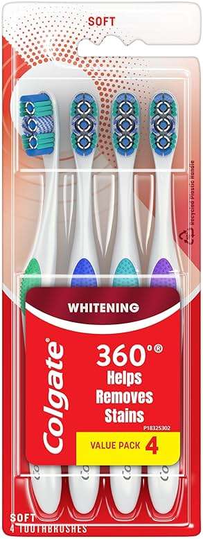 Colgate 360 Optic White Whitening Toothbrush, Adult Soft Toothbrush with Whitening Cups, Helps Whiten Teeth and Removes Odor Causing Bacteria, 4 Pack - Image 6