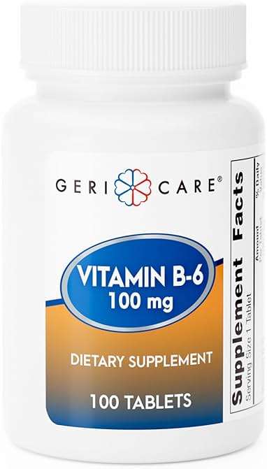 GeriCare Vitamin B-6 100mg, 100 Tablets – Daily Nutritional Support for Healthy Brain Function, Mood Enhancement, Circulatory Health & Metabolism – Helps Combat Fatigue & Promote Overall Wellness - Image 1