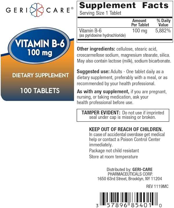 GeriCare Vitamin B-6 100mg, 100 Tablets – Daily Nutritional Support for Healthy Brain Function, Mood Enhancement, Circulatory Health & Metabolism – Helps Combat Fatigue & Promote Overall Wellness - Image 7