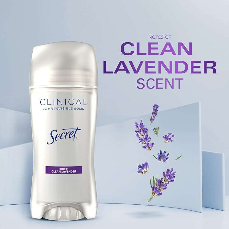Secret Clinical Strength 100HR Sweat & Odor, Invisible Solid Antiperspirant Deodorant for Women, 3X Stress Protection with Hyaluronic Acid, PH Balanced, Clean Lavender Scent, 2.6 oz - Image 11