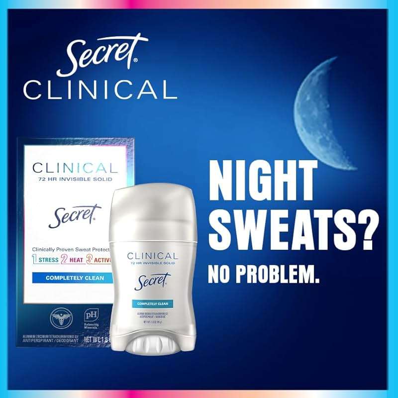 Secret Clinical Strength 100HR Sweat & Odor, Invisible Solid Antiperspirant Deodorant for Women, 3X Stress Protection with Hyaluronic Acid, PH Balanced, Clean Lavender Scent, 2.6 oz - Image 5