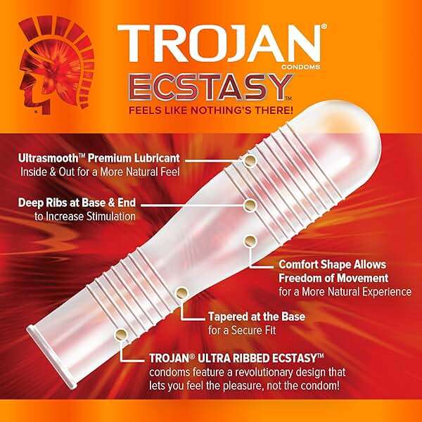 Trojan Ecstasy Heat Latex Lubricated Ribbed Condoms for Men with Warming Lubricant for a Heightened Experience, Helps Reduce Risk of Pregnancy and Sexually Transmitted Infections (STIs), 10 Count - Image 5