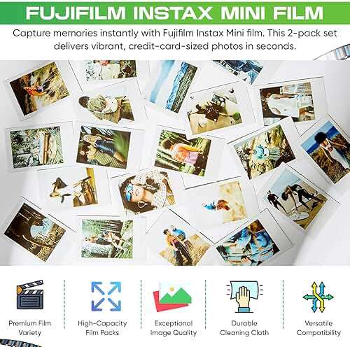 Fujifilm Instax Mini Film Two Instant Film Twin Packs - 40 EXP Total, ISO 800, Compatible to Mini Evo, Mini 40, 12, 11, 9, Bundeld with Premium Balveli Microfiber Cloth - Image 2