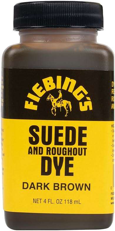 Fiebing's Dark Brown Suede Dye (4 oz) - Recolor, Brighten & Restore Suede & Roughout Leather Shoes, Furniture, Purse - Includes Wool Dauber for Easy Application - Flexible When Dry, Won't Crack/Peel - Image 1