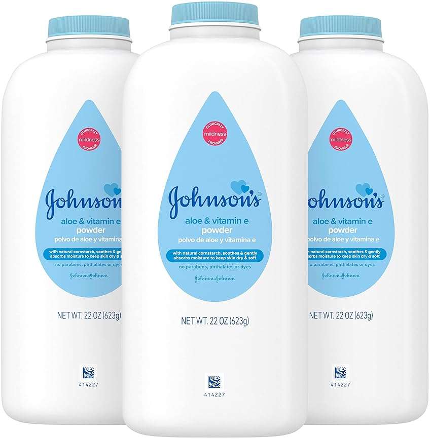 Johnson's Baby Powder with Naturally Derived Cornstarch, Aloe & Vitamin E., Hypoallergenic, No Added Parabens & Dyes for Gentle Baby Skin Care, 22 oz, Baby Essentials, 3 Pack - Image 1