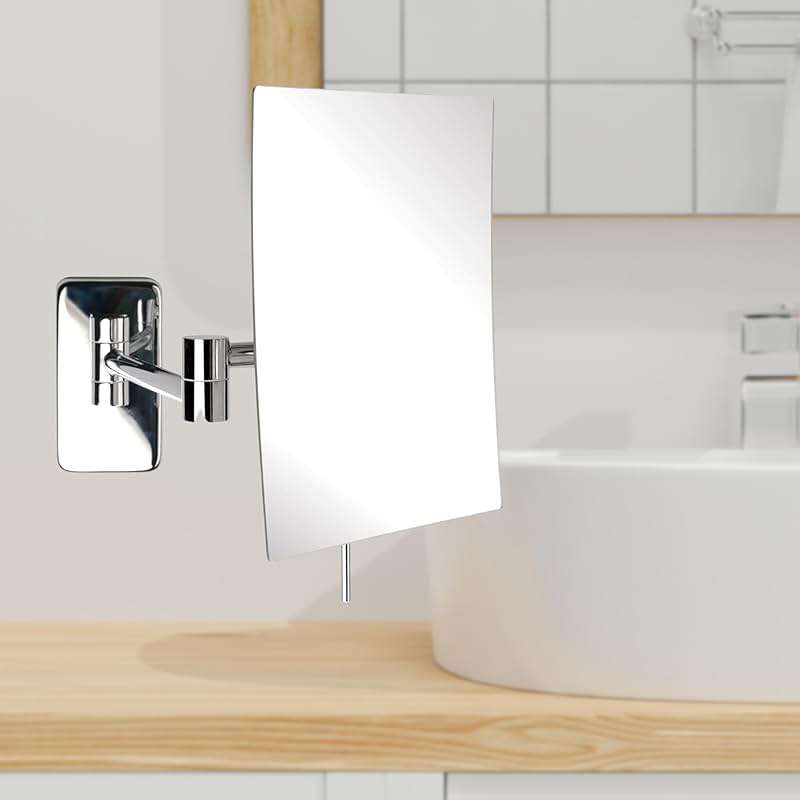 JERDON Wall Mount Makeup Mirror with 5X Magnification - 8.75” x 6.5” Rectangular Mirror Extends 14” – Chrome Finish – Model JRT695C - Image 2