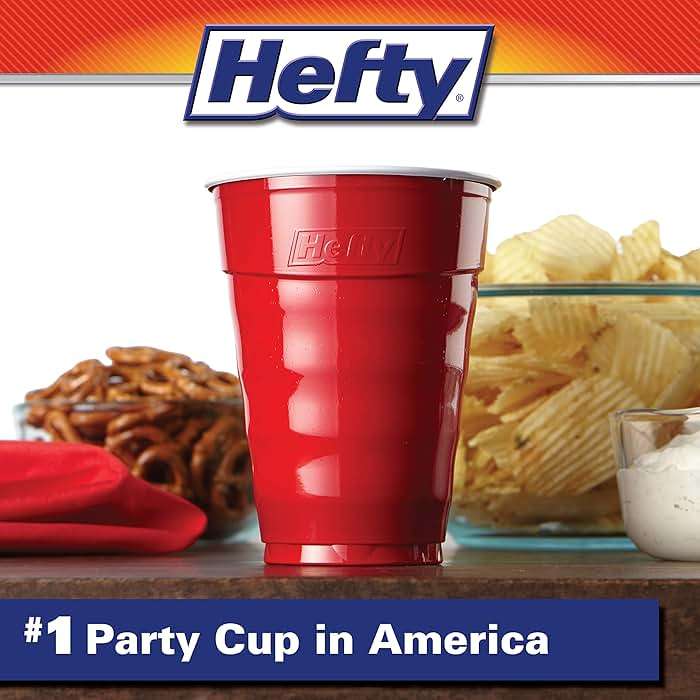 Hefty Party On Disposable Plastic Party Cups, 50 Count, 18 Oz Red Cups for Parties, Tailgates, Birthdays, Holidays, and More, Contoured Shape for Easy Gripping, Strong and Durable - Image 3