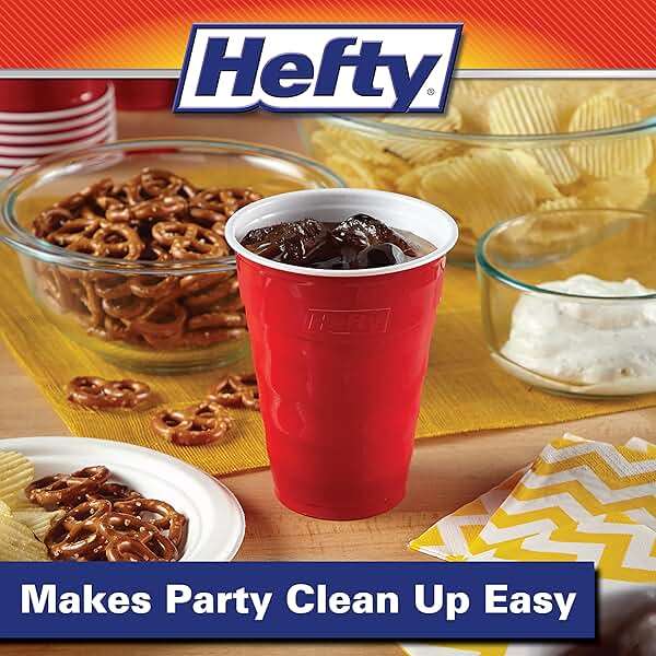 Hefty Party On Disposable Plastic Party Cups, 50 Count, 18 Oz Red Cups for Parties, Tailgates, Birthdays, Holidays, and More, Contoured Shape for Easy Gripping, Strong and Durable - Image 4