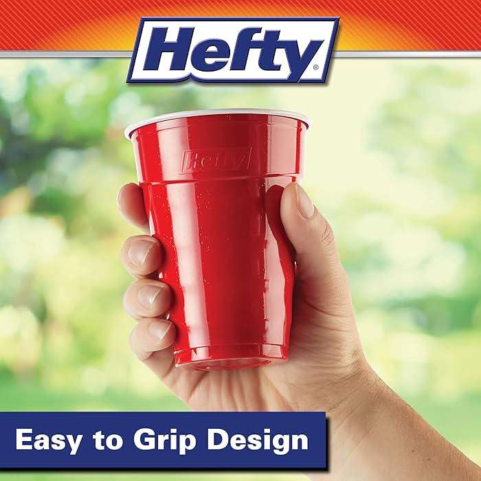 Hefty Party On Disposable Plastic Party Cups, 50 Count, 18 Oz Red Cups for Parties, Tailgates, Birthdays, Holidays, and More, Contoured Shape for Easy Gripping, Strong and Durable - Image 5