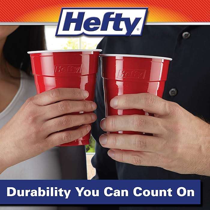 Hefty Party On Disposable Plastic Party Cups, 50 Count, 18 Oz Red Cups for Parties, Tailgates, Birthdays, Holidays, and More, Contoured Shape for Easy Gripping, Strong and Durable - Image 6