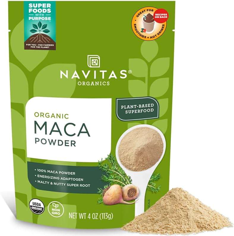 Navitas Organics Maca Powder – 100% Gelatinized Peruvian Maca for Adaptogen Smoothies, Lattes, Baking & More – Energize & Balance - USDA Organic, Non GMO, Vegan, Gluten Free (4oz. Bag, 23 Servings) - Image 1