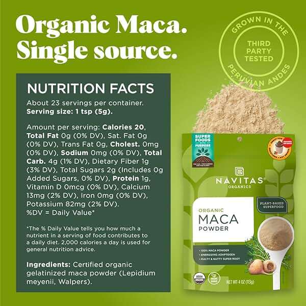 Navitas Organics Maca Powder – 100% Gelatinized Peruvian Maca for Adaptogen Smoothies, Lattes, Baking & More – Energize & Balance - USDA Organic, Non GMO, Vegan, Gluten Free (4oz. Bag, 23 Servings) - Image 2